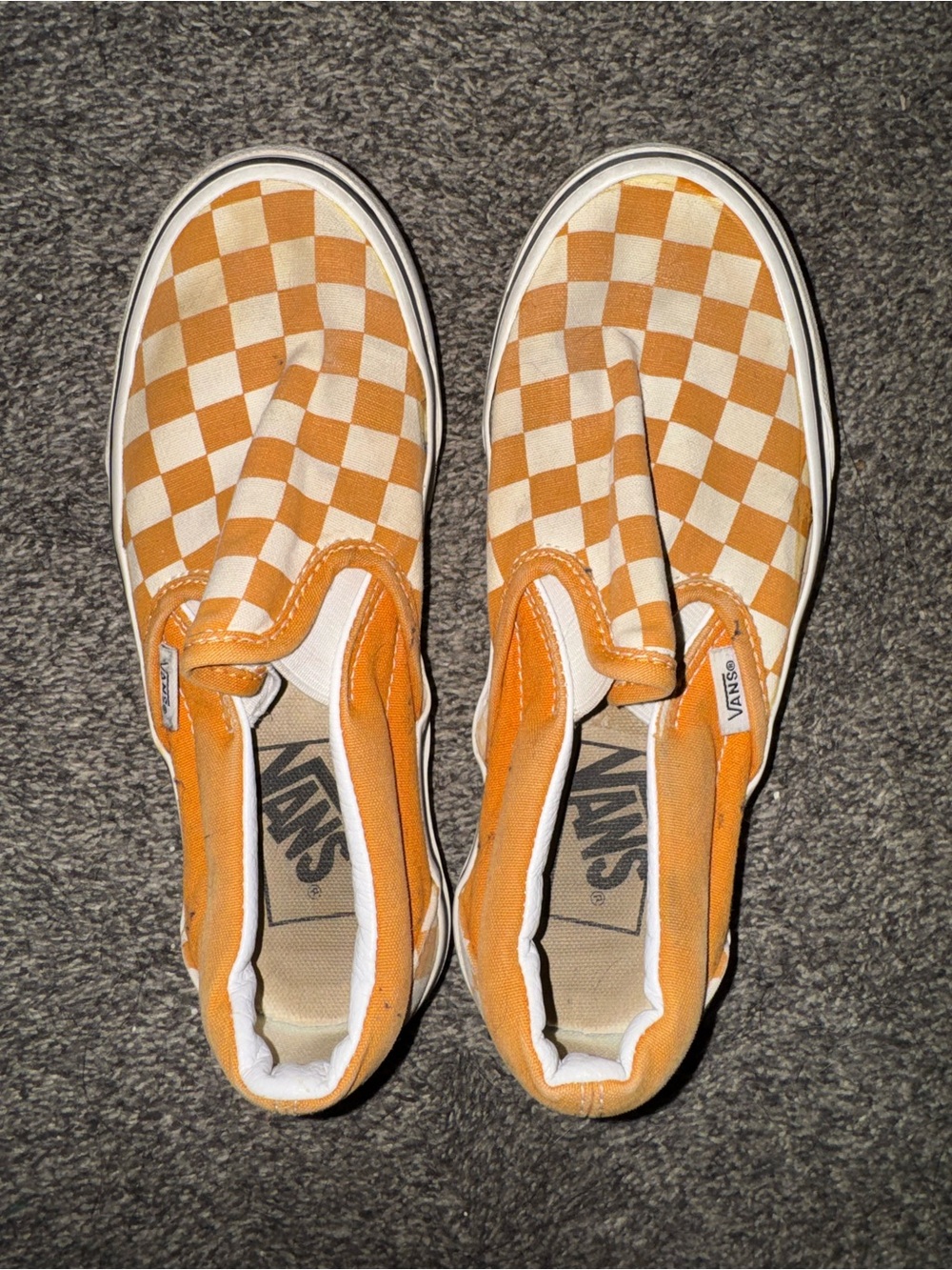 Vans Orange and Cream Checkerboard Slip-On Shoes